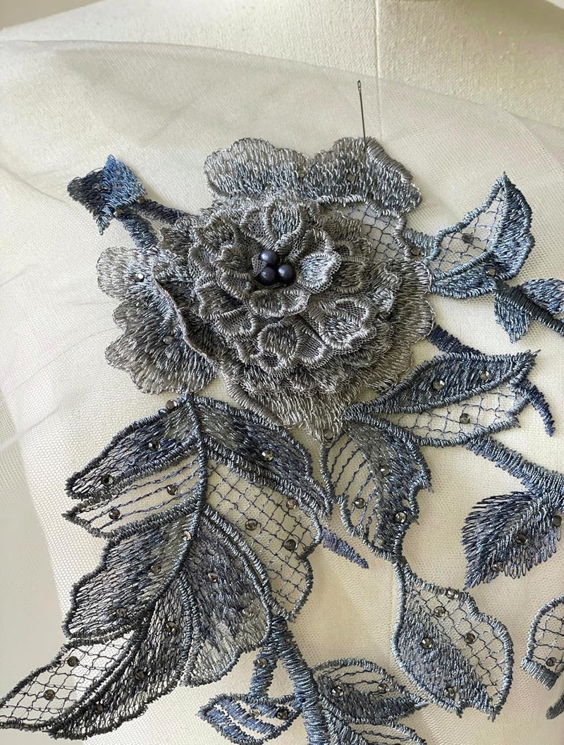 JRYYR Flower Embroidery Applique Patches, Handmade DIY Sew on 3D Flower Appliques for Clothing,Dresses, Dance Costumes, Bags, Home Decor (Gray Blue-B) - Image 3